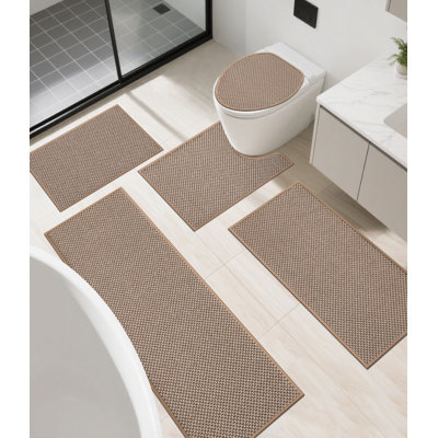 Ensemble 5 pièces de tapis de bain texturé moderne avec envers antidérapant