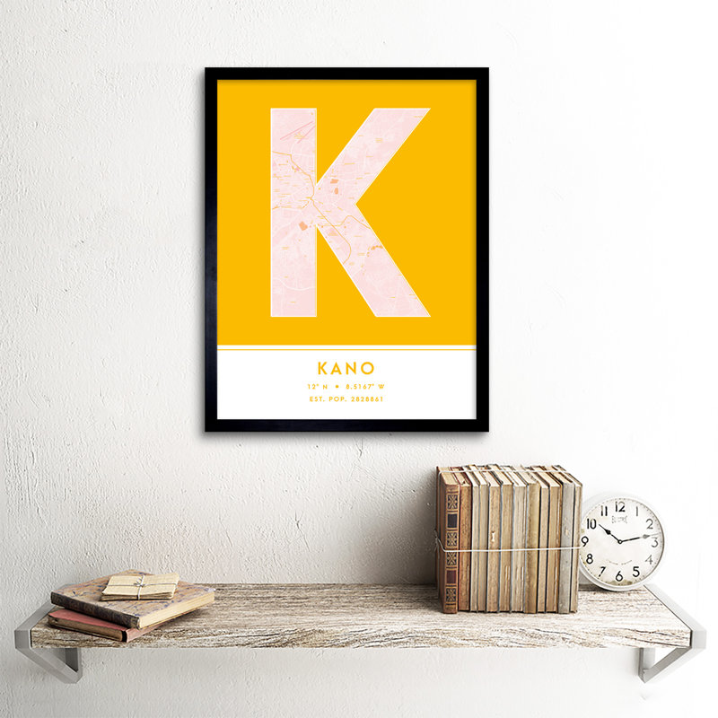 Kano City Map Kano Yellow - Single Picture Frame Typography