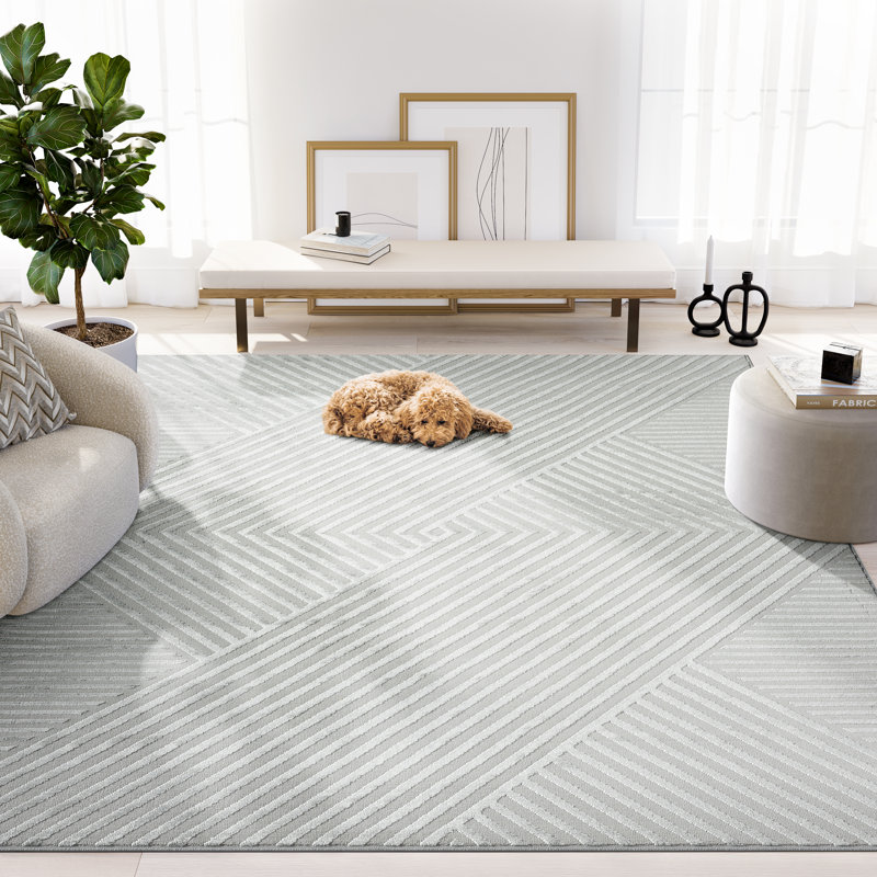 Abani Juwell NTL140B Grey Criss Cross Lines Area Rug, Rectangle 4' x 6'