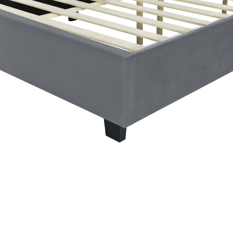 Lit plateforme tapissier avec grande tête de lit, mobilier de chambre à coucher, gris, Grand