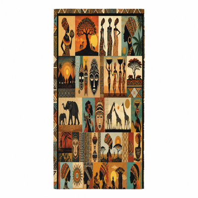 1 pièce de couverture d'art tribal africain, mettant en vedette des personnages élégants, des masques, des girafes et des éléphants dans un motif de patchwork éclatant. Jeté en microfibre confortable, idéal pour le canapé, le canapé, le lit et la décoration intérieure.