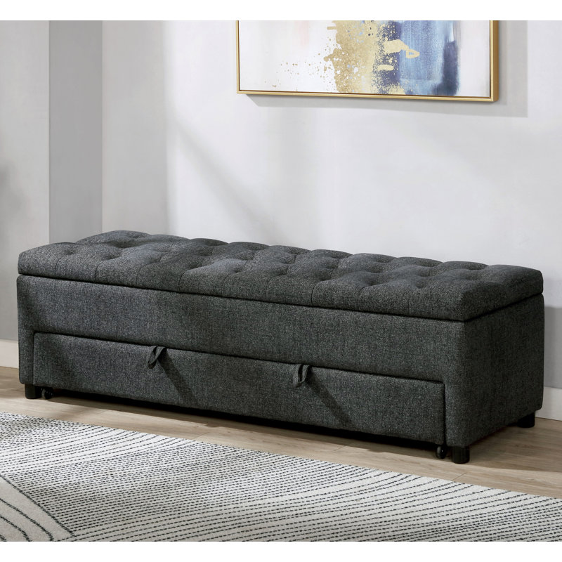 Polyester Upholstered Storage Bench, Gray
