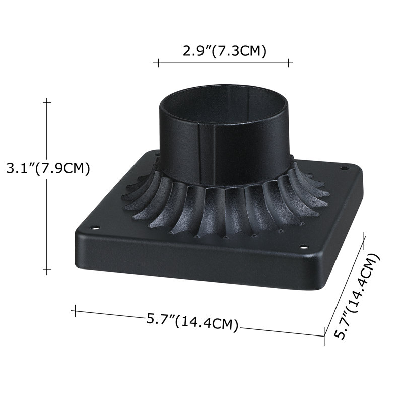 Paquet de 2 socles à fixation sur pilier, base de poteau d'extérieur en aluminium, trou de 3 pouces, finition noire