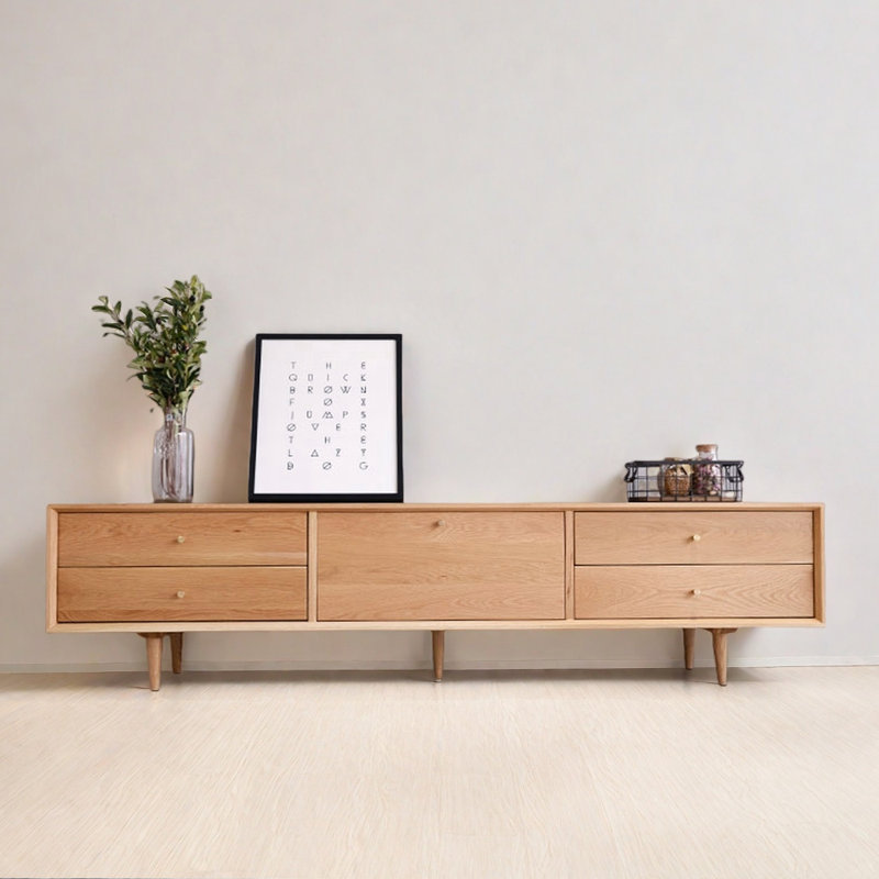 Solid wood minimalist log-style TV cabinet, 17.71”H x 70.86”L x 15.74”W