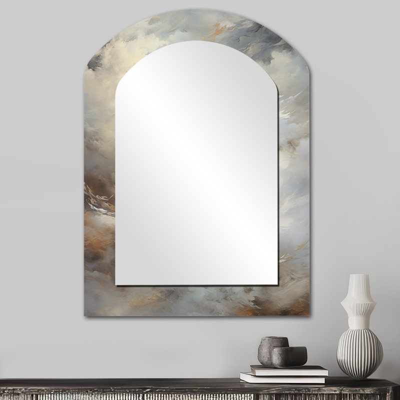 Mystic Grey Clouds Horizon II - Coffee Arch Large Mirror, Traditional Asymmetrical Unique Wall Mirror Decor, Printed Metal Art