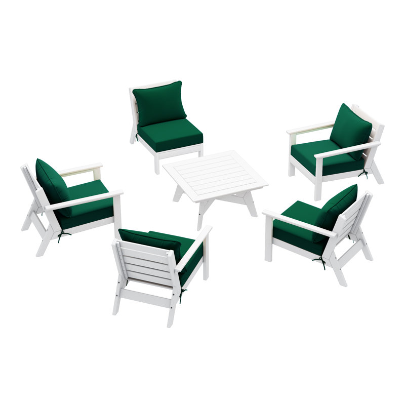 6-Piece Deep Seating Set, White, Green