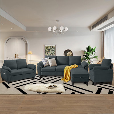 4-Piece Living Room Sectional Sofa Set with Loveseat and Chair by Ebern Designs