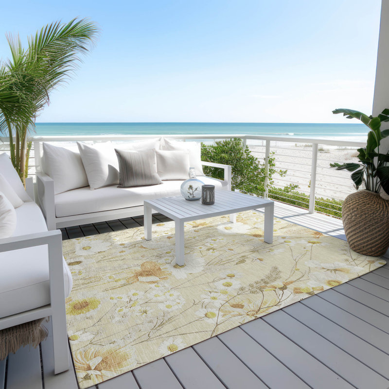 Machine Washable Indoor/Outdoor Claudian ACN1505 Wheat Rug, Rectangle 10' x 14'