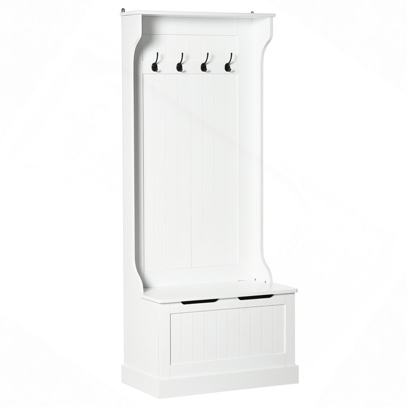Arbre d'entrée avec portemanteau, banc de rangement et assise, Blanc