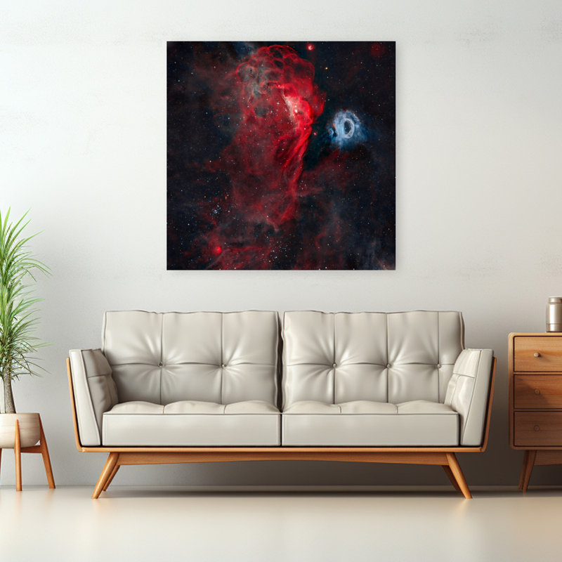 Cosmique, nébuleuse rouge et bleue, paysage abstrait éthéré, nature, art mural, H 48 po x l 48 po