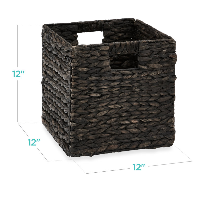 Hyacinth Storage Baskets, 5 Multipurpose Collapsible Organizers w/ Inserts, Black, 12" H x 12" W x 12" D