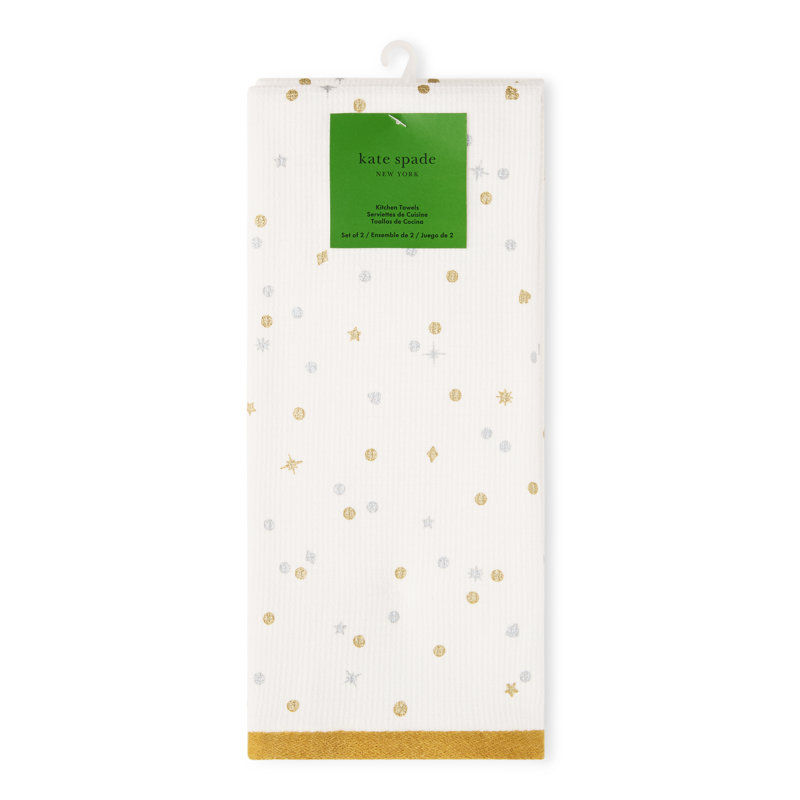 Kate Spade New York Celebration Confetti Dot Kitchen Towel Set, Ivory/Gold/Silver, 17"x28"