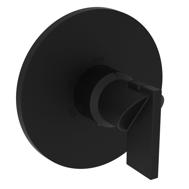 Priya 3/4" Round Thermostatic Trim Plate With Handle, Flat Black