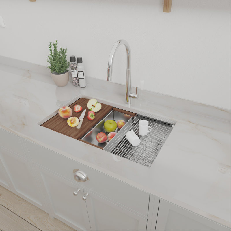 32 X 18 Inch Undermount Workstation Sink, Stainless Steel Single Bowl Kitchen Sink 18 Gauge