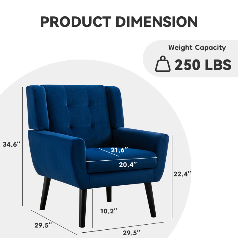 Fauteuil d'appoint Bolanle, Velours bleu royal