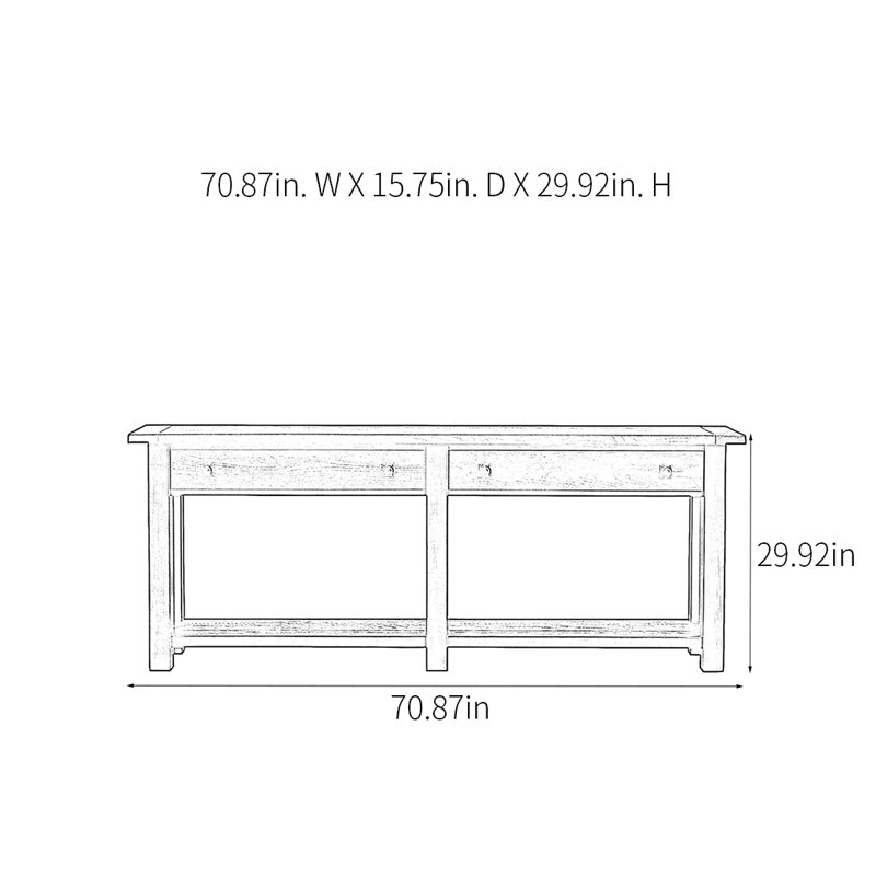 Console rustique, H 29,92 po x l 70,87 po x P 15,75 po, Bois naturel
