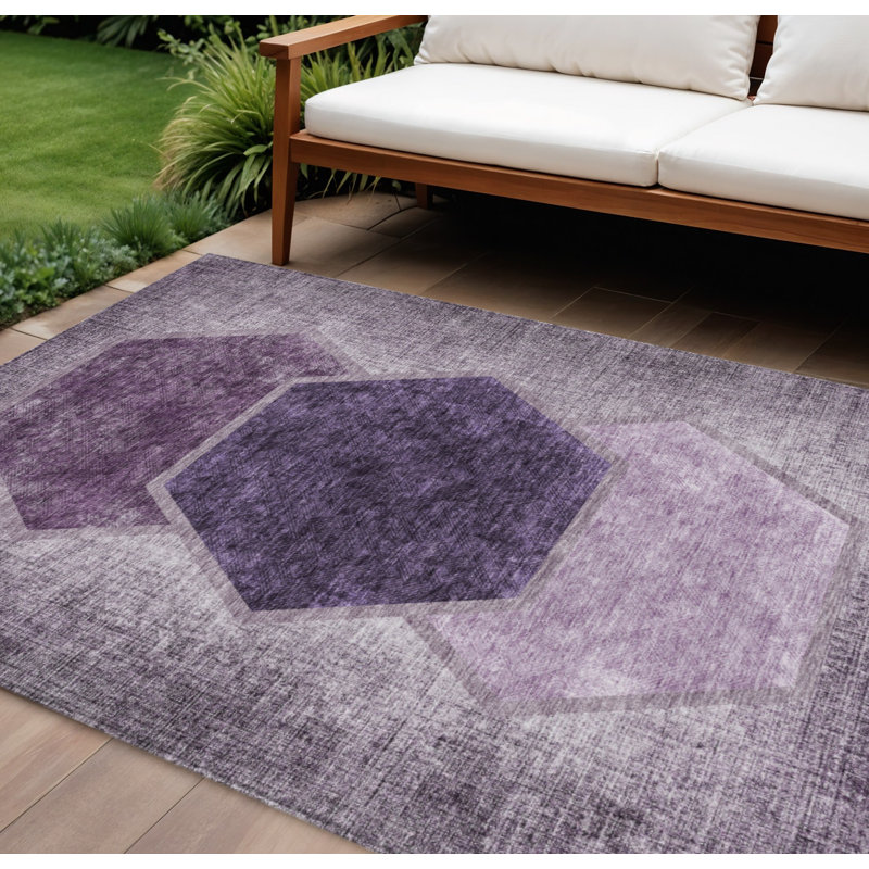 Tapis d'intérieur lavable géométrique 9 pi x 12 pi aubergine mauve et lavande