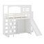 Wood Twin Size Loft Bed With Wardrobe, Storage Shelves, Slide And LED