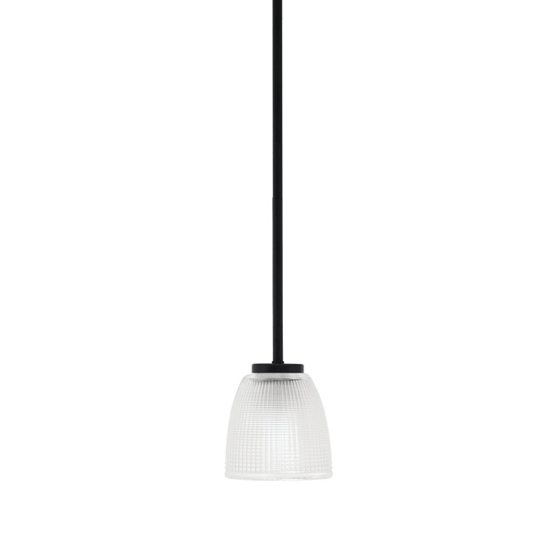 Mini-luminaire suspendu 1 lumière Sandia, fini noir mat, verre texturé fumée 5 po