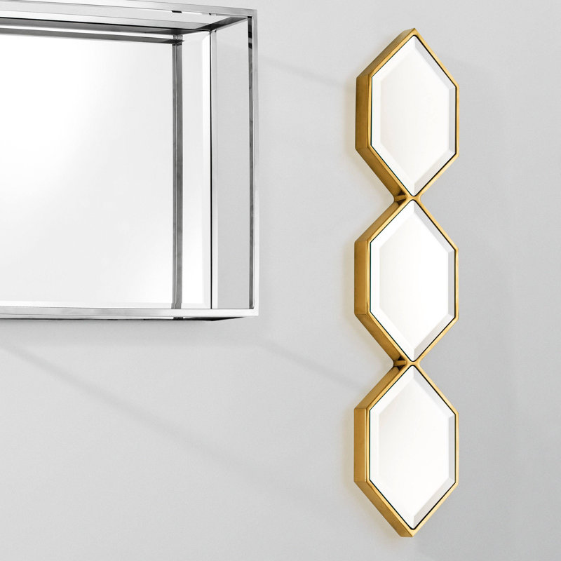 Saronno Flat Metal Beveled Wall Mirror, Gold