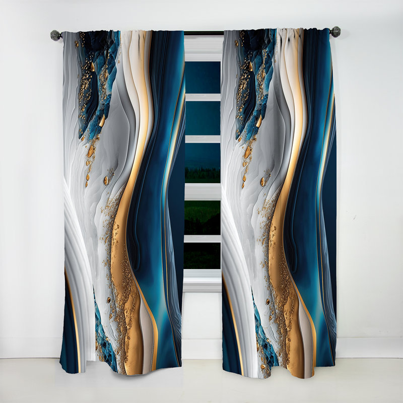 «Abstract Geode Waves Blue II» - Rideau en velours moderne - obscurcissant - 1 panneau, L 52 po x L 84 po