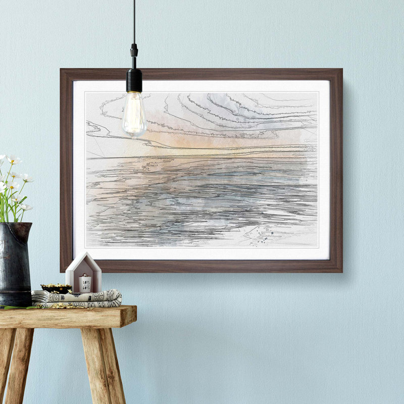 Tranquil Lake Michigan in Abstract - Framed Print, 40cm H x 60cm W x 2cm D, Walnut