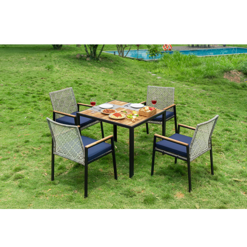 All Weather 5-Piece Patio Dining Table Sets, Light Gray, Navy