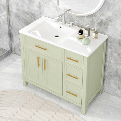 Meuble-lavabo de 36 po avec comptoir d'évier, armoire de meuble-lavabo avec deux portes et trois tiroirs, bois massif, planches en MDF, un paquet