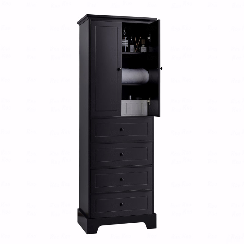 Storage Cabinet With 2 Doors And 4 Drawers For Bathroom, Office, Adjustable Shelves, MDF Board With Painted Finish, Black