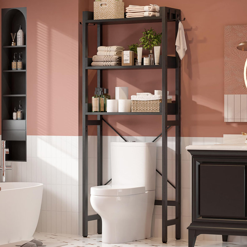 Étagère de rangement à 3 niveaux au-dessus de la toilette, Noir