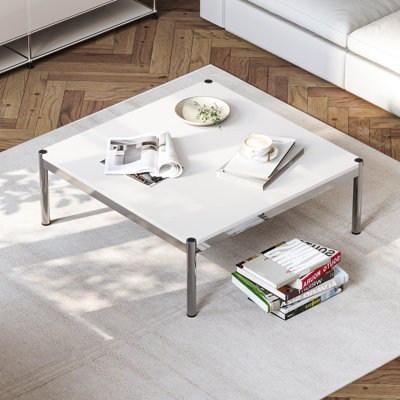 Brothir 39.4'' Wood Top Square Coffee Table with Stainless Steel Base 3 Min to Assemble