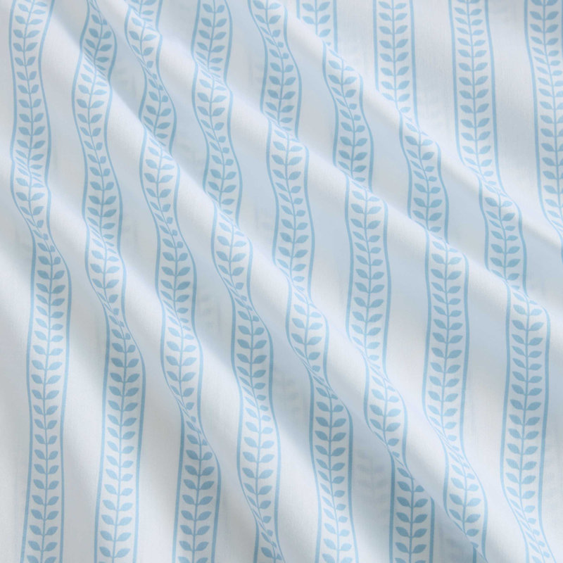 Martha Stewart Cotton Percale  Sheet Set, King Sheet Set with 2 Pillowcases, Leaf Stripe Blue
