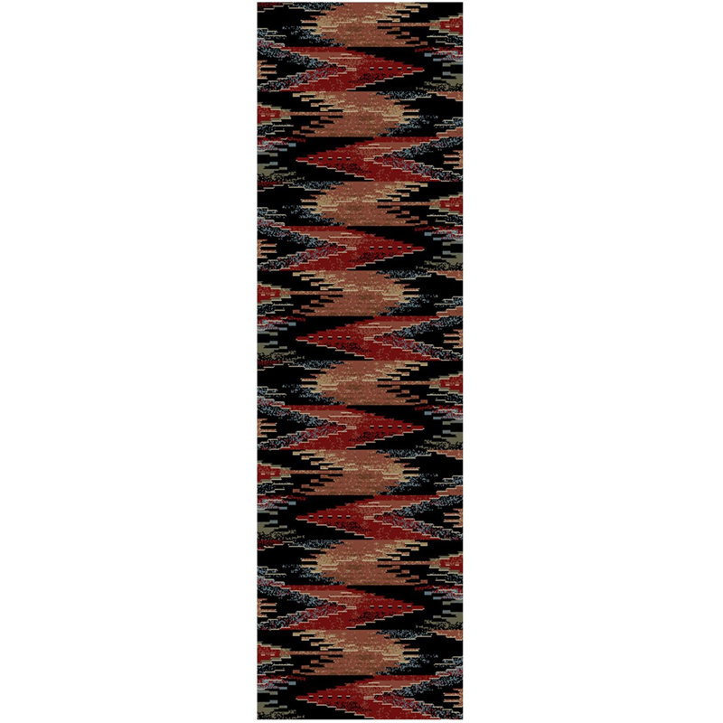 Tapis noir / rouge Caspar Southwestern, Tapis de couloir 2 pi 3 po x 7 pi 7 po