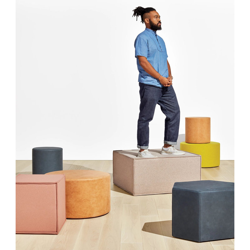Bumper Round Pouf, Camel Genuine Leather