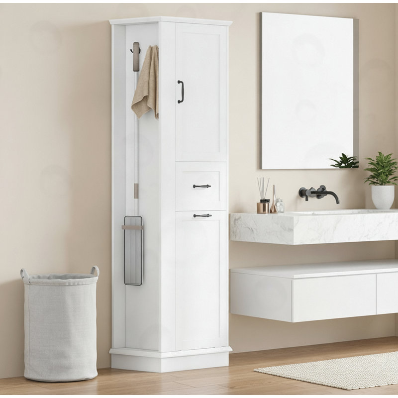 Tall Storage Cabinet with Adjustable Shelves, White