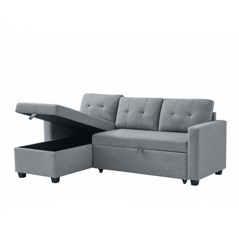 Canapé modulaire rembourré escamotable avec méridienne de rangement, canapé d'angle convertible, Gris clair