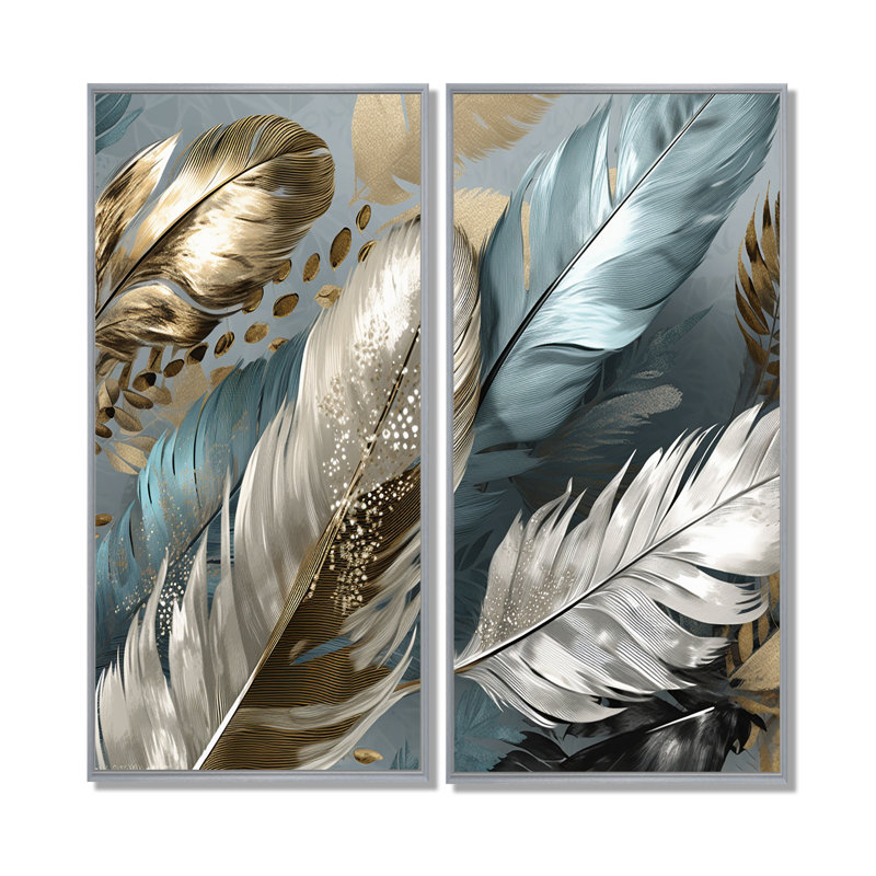 Plumes dorées dorées surdimensionnées IV - Glam Feather, Impression encadrée flottante, Silver, 20'' H x 24'' W
