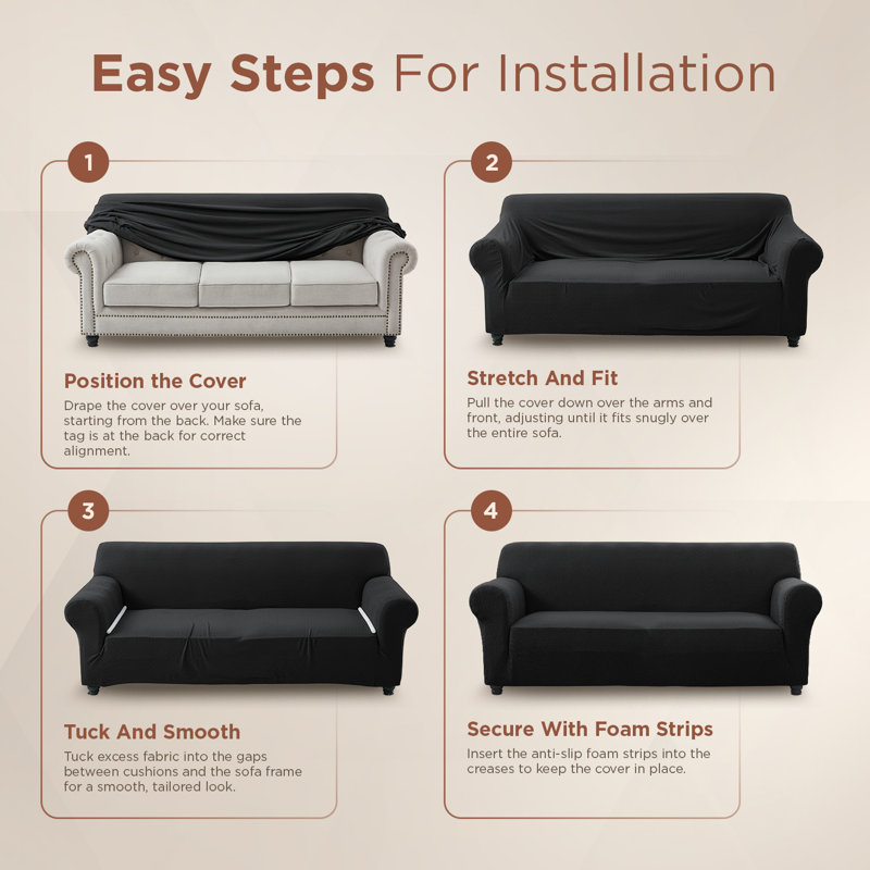 Premium Stretch Spandex Sofa Cover - Durable, Stylish & Easy-Fit Slipcover, Black, 179cm H x 165cm W - (1 Seater)