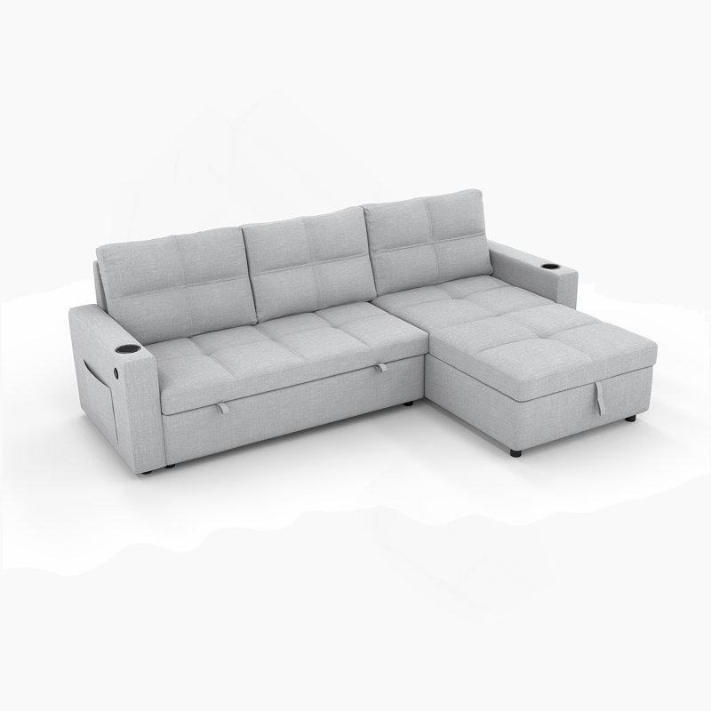 Canapé-lit convertible, canapé-lit modulaire escamotable avec charge USB et porte-gobelets, canapé-lit en forme de L avec rangement pour le salon