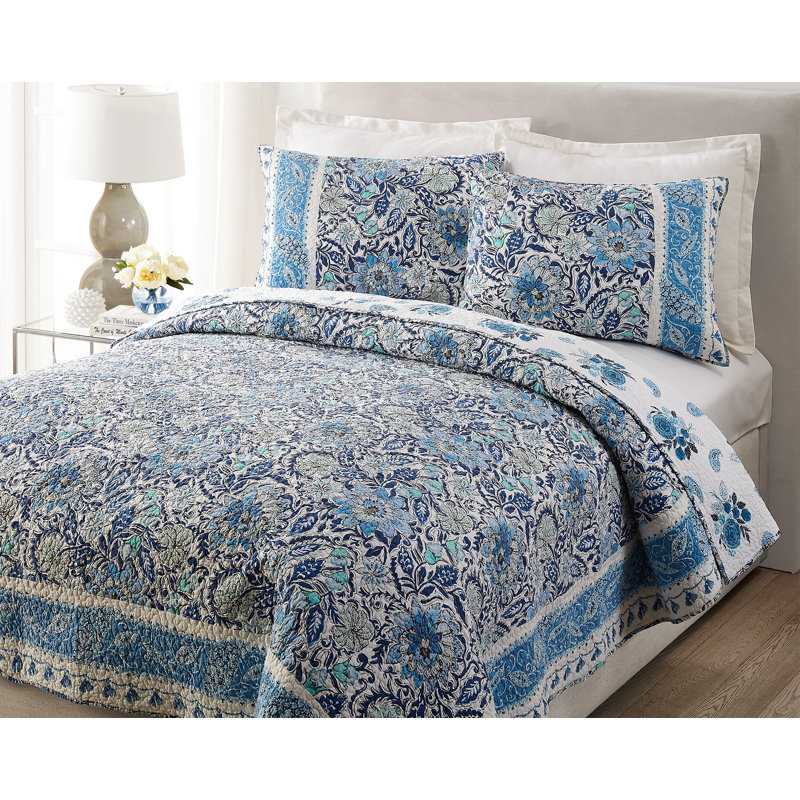 Bisou Floral 100% Cotton Quilt Set, King Quilt + 2 Shams