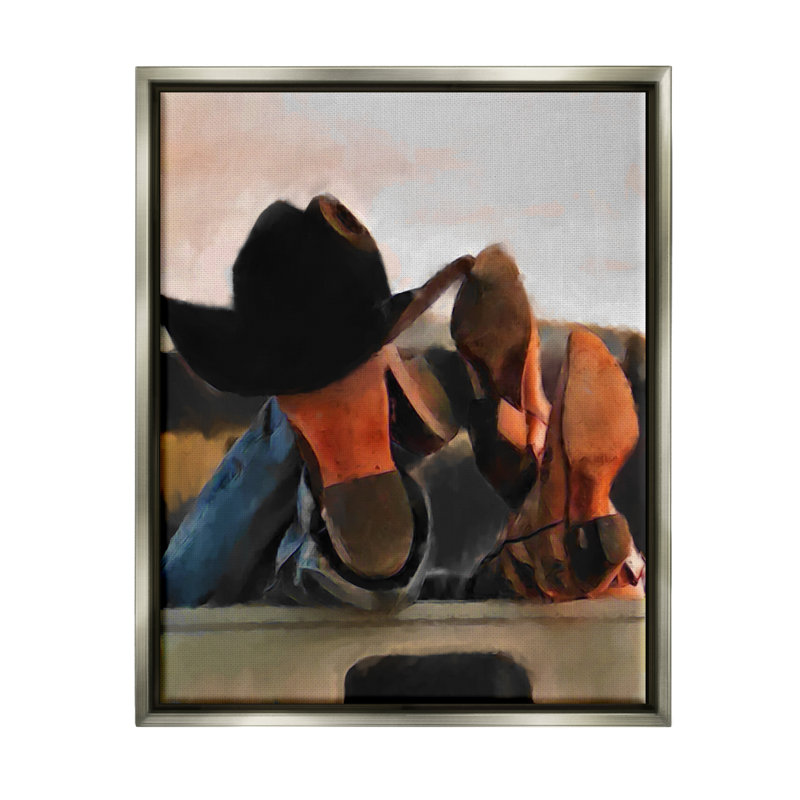 «Ba-657-Floater Couple Resting Cowboy bottes», reproduction encadrée sur toile par Jesse Keith, H 31 po x l 25 po x P 1,7 po