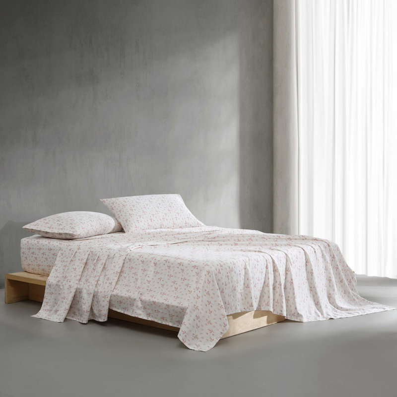Ensemble de draps en coton Calvin Klein, Ensemble de draps pour grand lit avec 2 taies d'or, Rose uni