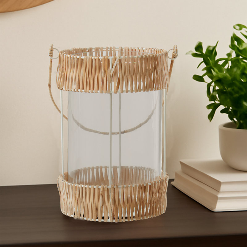 Wicker Tabletop Lantern, 21cm H x 14cm W x 14cm D