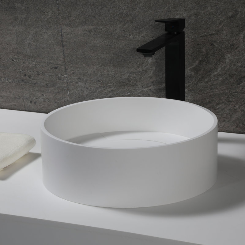 Matte White Resin Circular Bathroom Sink with Concealed Drain