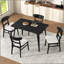 Ensemble de salle à manger 5 pièces de style Mid-Century moderne, structure en bois d'hévéa, une table et 4 chaises rembourrées, noir et beige clair-125804343