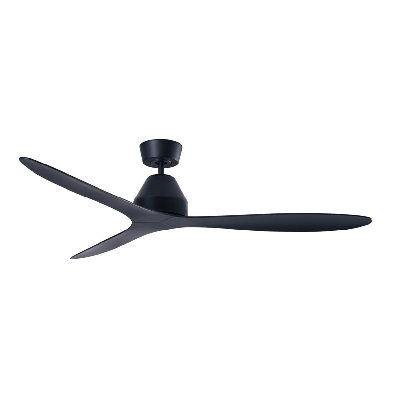 Whitehaven 56" Smart WiFi Indoor/Outdoor DC Ceiling Fan with Remote, Damp Rated, Black Modern Ceiling Fan, Black, Black