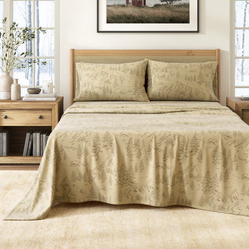 100% Turkish Cotton Flannel Solid & Plaid Sheet Sets, Twin with 1 Pillowcase, Bear Mountain