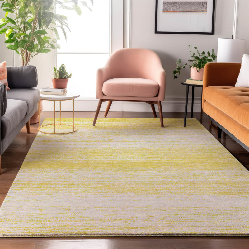 Tapis jaune Prisco lavable à la machine de qualité supérieure, Rectangle 2 pi 6 po x 3 pi 10 po