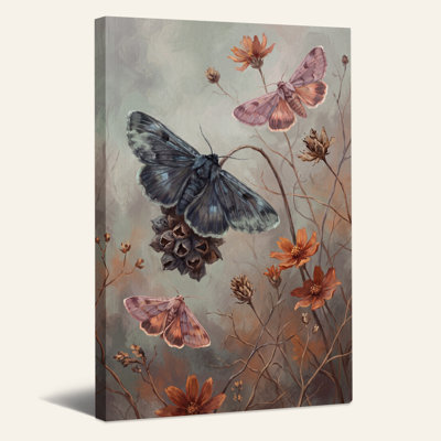 Papillons bleus et roses parmi des fleurs rouille - Toile murale d'Halloween