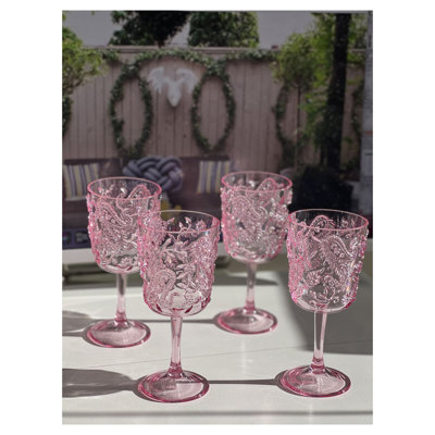 Ensemble de quatre verres à vin tout usage en acrylique à motif cachemire rose
